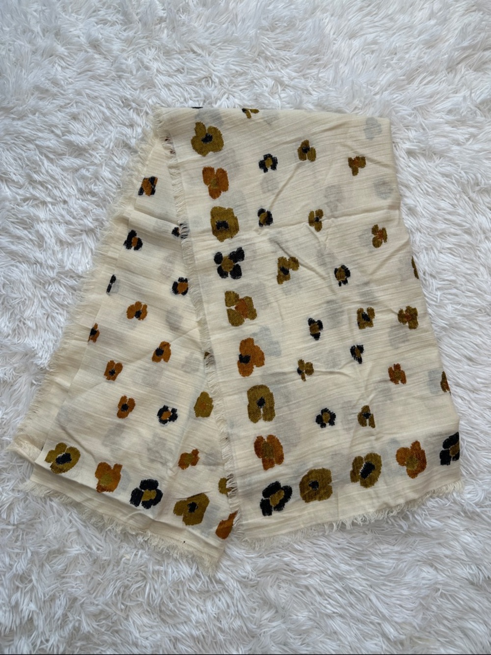 Madewell Cream Scarf with Mustard and Black Floral Print